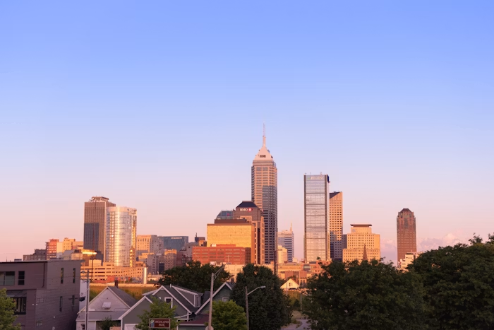 Indianapolis, Indiana skyline under blue skyPhoenix